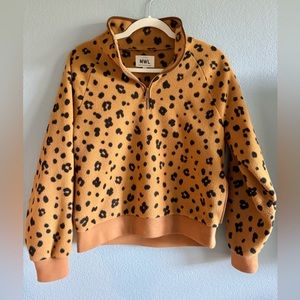 Madewell MWL Leopard Print Fleece Quarter-Zip
